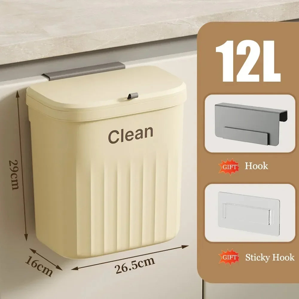 Poubelle à compost murale avec couvercle 12 L, beige