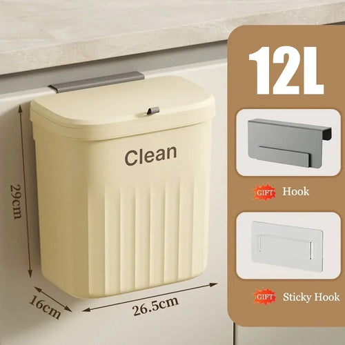 Poubelle à compost murale avec couvercle 12 L, beige