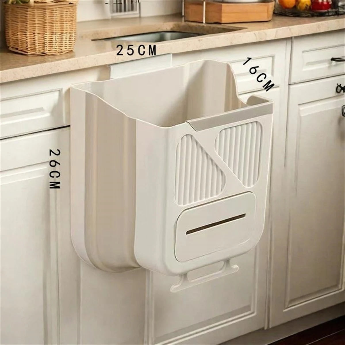 Poubelle de cuisine pliable à suspendre, dimensions