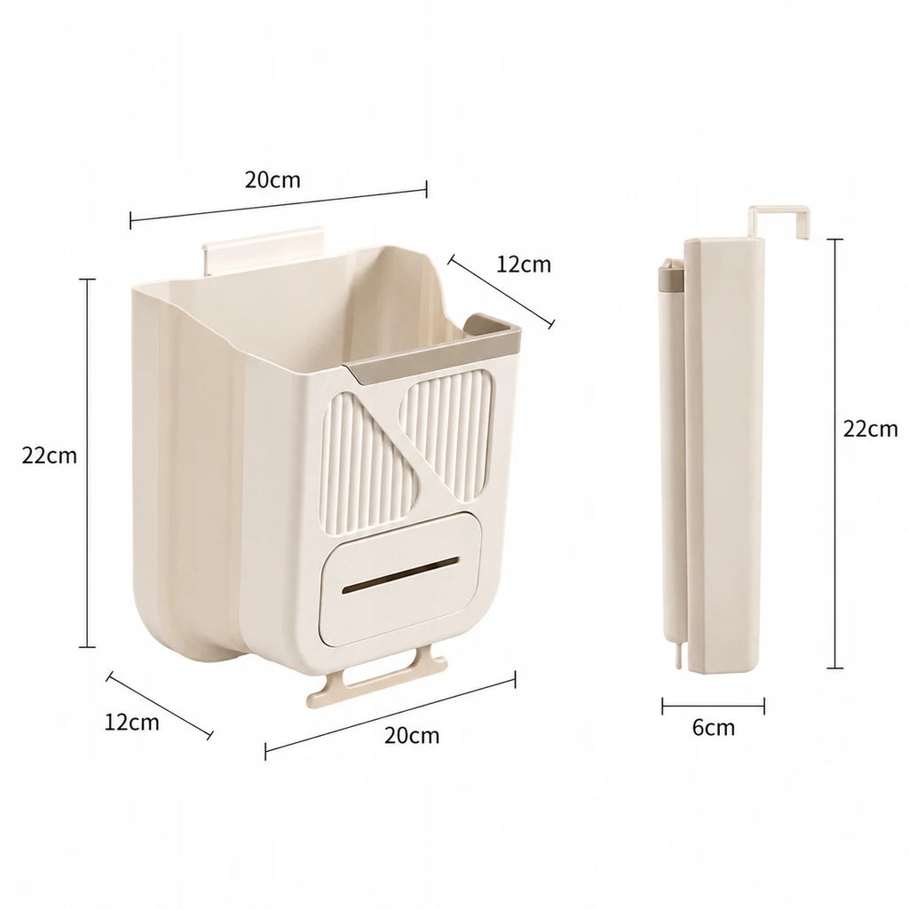 Poubelle de cuisine pliable à suspendre, dimensions détaillées