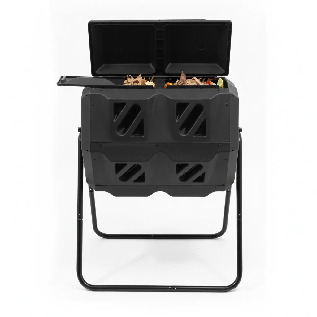 Composteur rotatif 160 L double compartiment – 70 × 60 × 93 cm