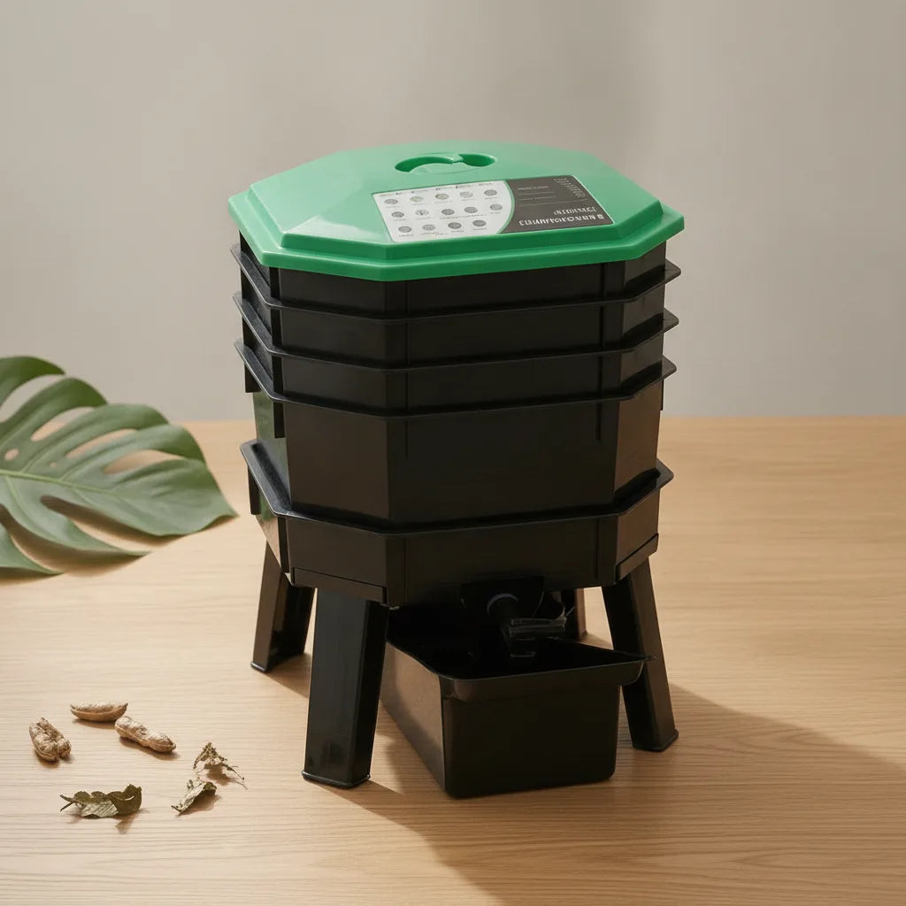 Lombricomposteur avec robinet de drainage – Intérieur et extérieur