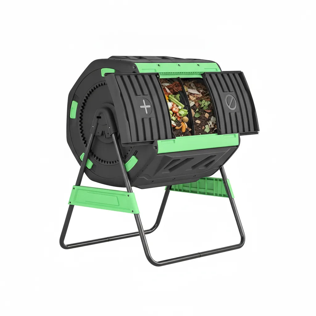 Composteur rotatif 200 L double compartiment sans BPA – Vert