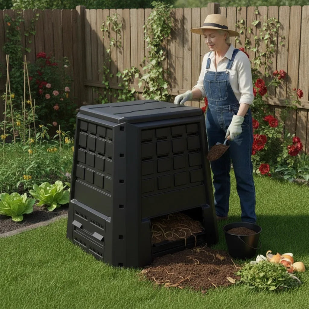 Composteur de jardin 380 L avec aérations réglables – Noir, photo 2 sur 4