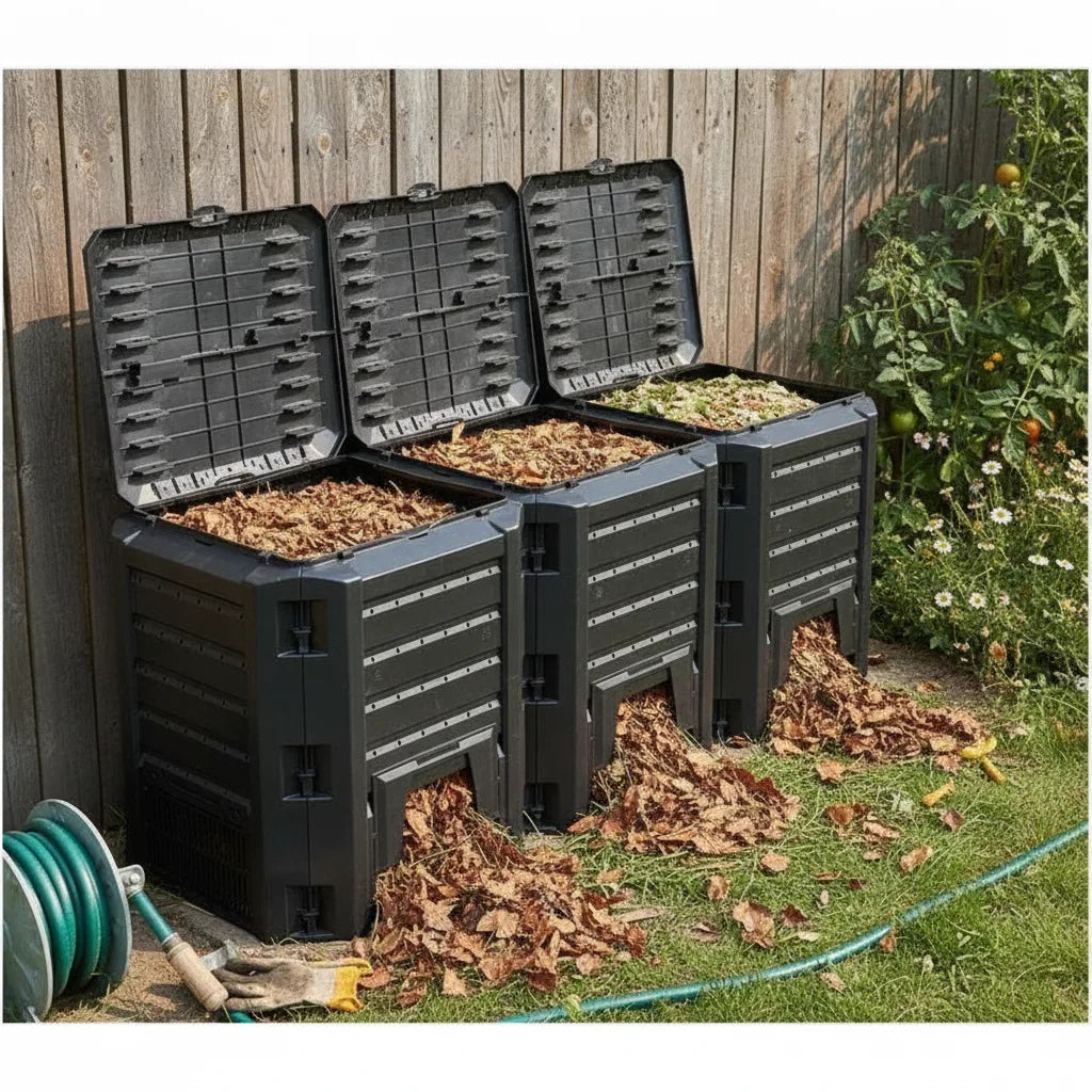Composteur de jardin grande capacité 1200 L – Noir, photo 2 sur 4