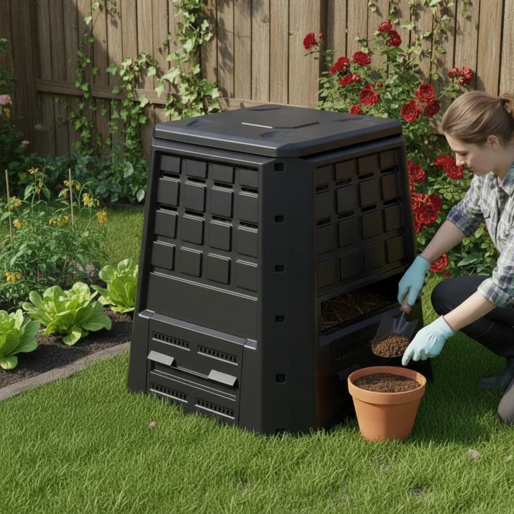 Composteur de jardin 380 L avec aérations réglables – Noir, photo 3 sur 4