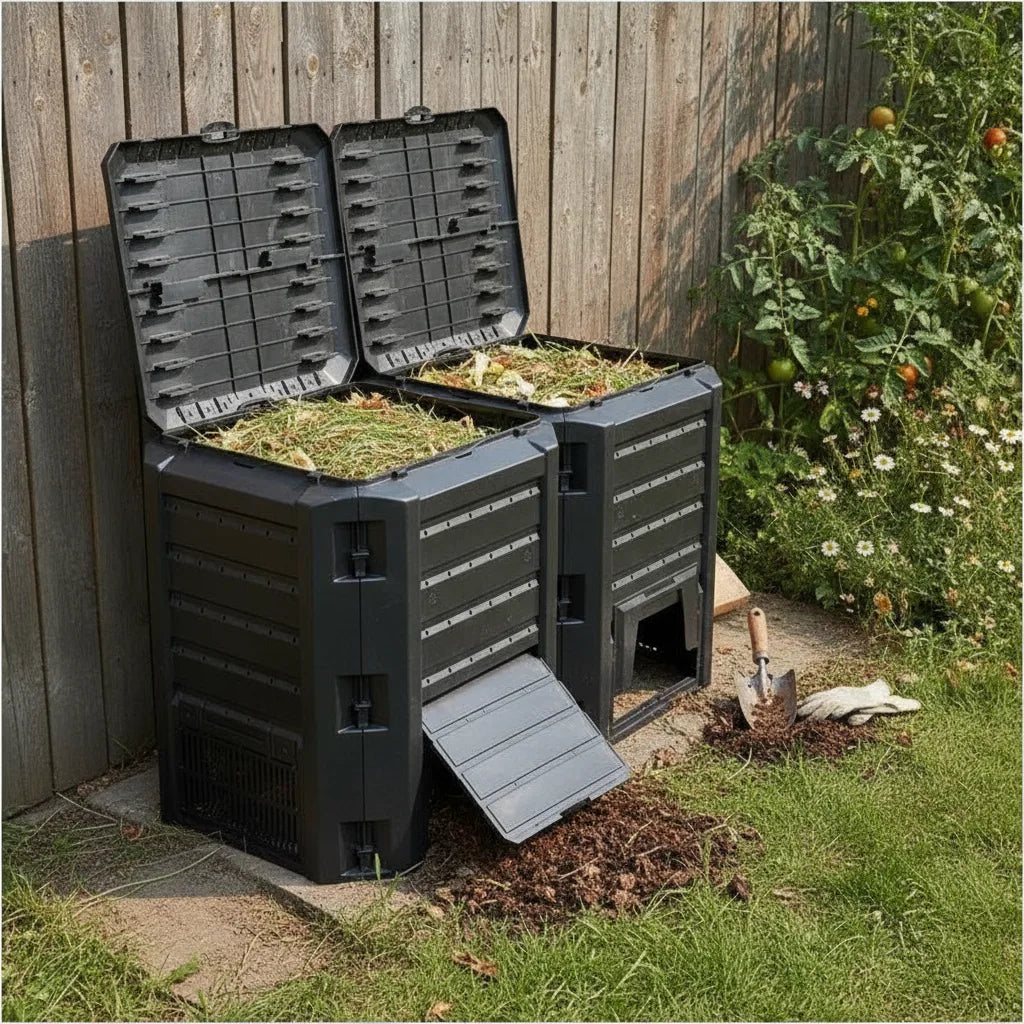 Composteur de jardin grande capacité 1200 L – Noir, photo 3 sur 4