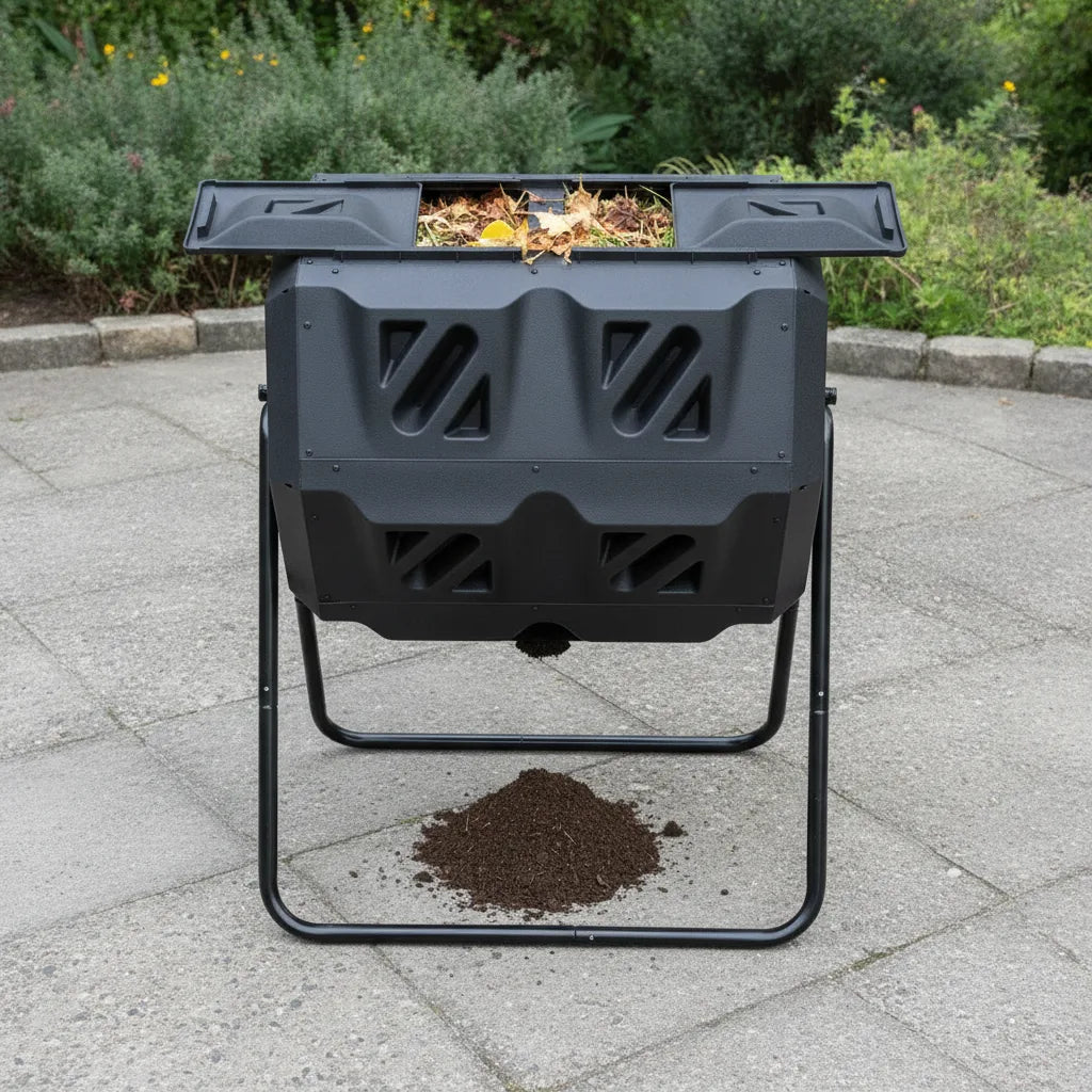 Composteur rotatif 160 L double compartiment – 70 × 60 × 93 cm, photo 4 sur 4