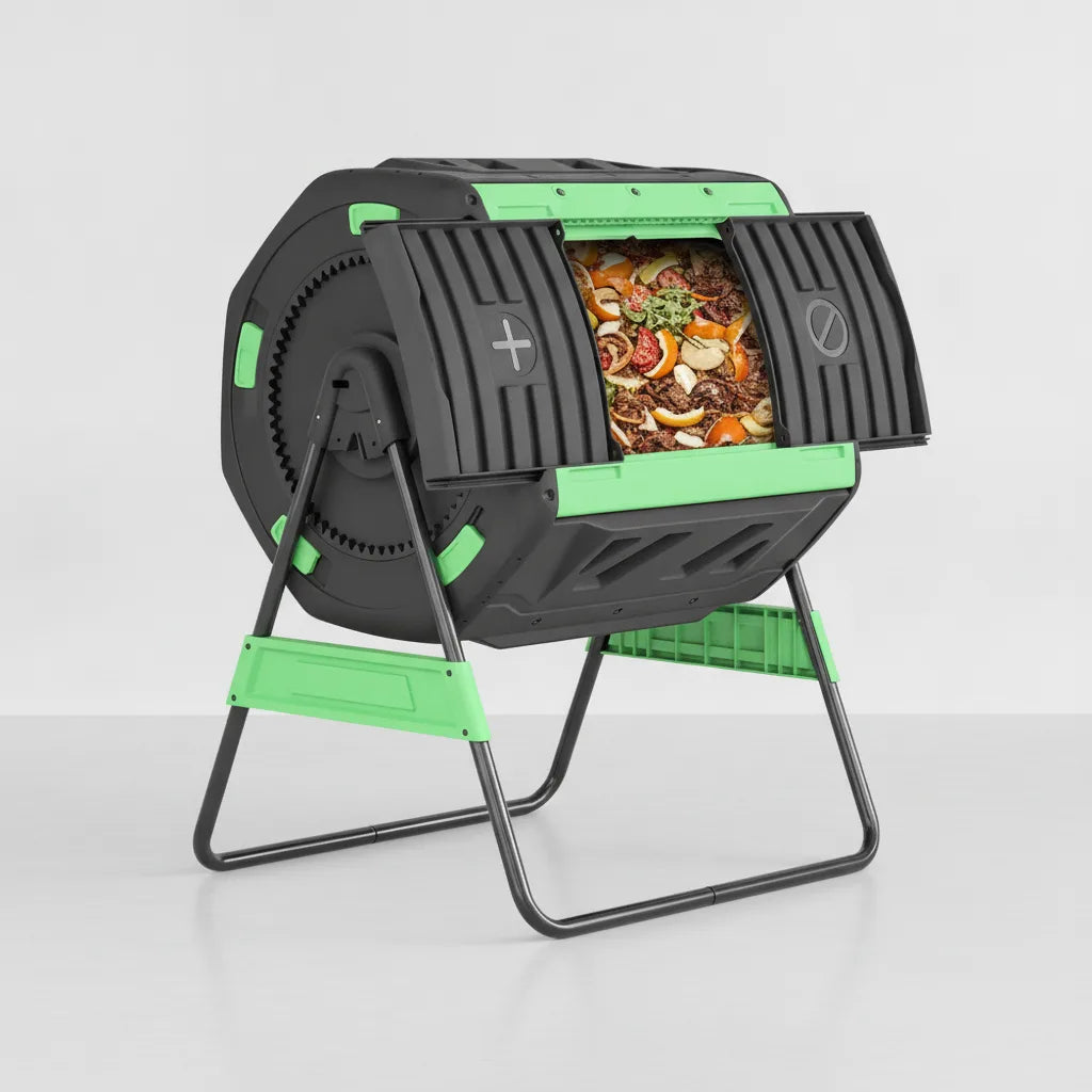 Composteur rotatif 200 L double compartiment sans BPA – Vert, photo 4 sur 4